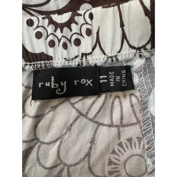 Y2K Ruby Rox Brown Floral Strapless Tube top A-Line Zip Up Lined Dress Boho Sz L - Picture 3 of 6